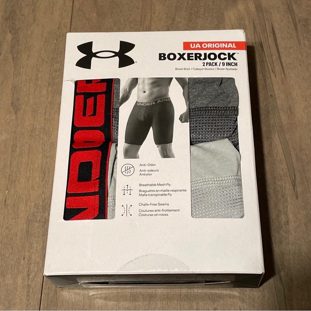 New! Under Armour Original BoxerJock Mens Size 4XL Silver and Gray 9” In. Inseam